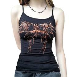 Owegvia Damen Y2k Gothic Spaghetti Strap Camisole Vintage Graphic Print Tank Top Sommer ärmellos Goth Punk Weste Streetwear (Schwarz, M) von Owegvia