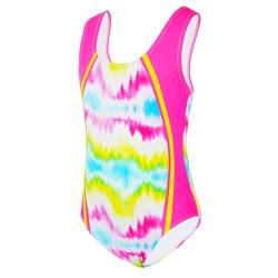 Owntop Badeanzug Mädchen, Einteiliger Schwimmanzug für Kinder, Bequem UV Badebekleidung für Strand, Pool, Wasserpark, Schwimmunterricht - Rosa&Gelb 130 von Owntop