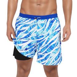 Owntop Herren Badehose Badeshorts, Schnelltrocknende Boardshorts, UV 50+ Sonnenschutz Strandshorts mit Kompressionsfutter und Taschen, XL von Owntop