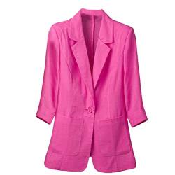 Damen-Blazer, dünne Leinen-Baumwolle, lose Leinen, Sommerjacke, Büromantel, rose, 52 von Ownwfeat