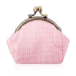 Oyachic Tweed Spangenportemonnaie Coin Purses Round Münzbörse Geldbörse mit Klippverschluss Geldbeutel für Damen (Pink) von Oyachic