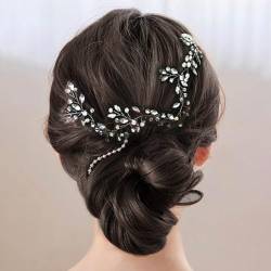 Bridal Wedding Hair Vine, Silber Blume und Blatt Kopfbedeckungen mit Strass Hochzeit Haarschmuck, Crystal Kopfbedeckungen für Frauen und Mädchen, Mai Hochzeitskleider, Kleid Zubehör von Oyifan