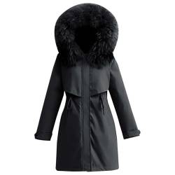 Oyuchga Winterjacke Damen Winter Langarm Elegant Steppmantel Warmer Lange Baumwolljacke Wintermantel Mit Fellkapuze Große Größen Kuschelig Winterparka Outdoor Mäntel Mit Reißverschluss(A Schwarz,6XL) von Oyuchga