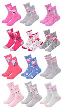 Ozabi Socken für Mädchen Lizenz PACK VON 12 PAAR SURPRISE (as3, numeric, numeric_23, numeric_26, regular, 12er-Pack PEPPA PIG) von Ozabi