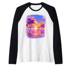 Ozean Sonnenuntergang Tropische Palmen Strand und Ozean Raglan von Ozean Sonnenuntergang Geschenk Tropischer Strand