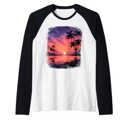 Ozean Sonnenuntergang Tropische Palmen Strand und Ozean Raglan von Ozean Sonnenuntergang Geschenk Tropischer Strand