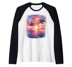 Ozean Sonnenuntergang Tropische Palmen Strand und Ozean Raglan von Ozean Sonnenuntergang Geschenk Tropischer Strand