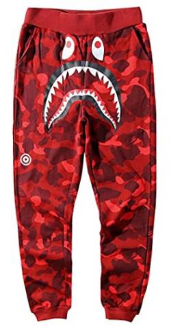 PADOLA Herren Hose 3D Druck Sporthose Shark Camouflage Kordelzug für Kapuzenpullover Causal Streetwear (1 Rot, XXL) von PADOLA
