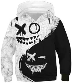 PADOLA Jungen Kapuzenpullover 3D Druck 4-13 Jahren Kinder Hoodie Boys Lustig Gedruckt Langarmshirt Weihnachtspullover Halloween Weihnachten Chirstmas Geschenke (2 Black, 7-8 Jahre) von PADOLA