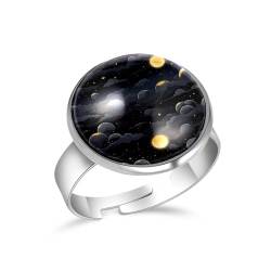 PAFEFO Edelstahlringe für Mädchen, dunkler Weltraumhimmel mit Sonnenfinsternis, verstellbar, vielseitig, exquisiter Schmuck für Teenager, Mädchen, Jugendweihe, 16 mm, Edelstahl Aus Edelstahl von PAFEFO