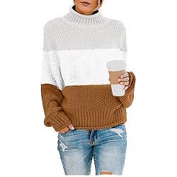 PAIDAXING Damen Pullover Frabblock Strickpullover Elegant Pulli Rollkragenpullover Frauen Herbst Winter Lose Grobstrickpullover Sweatshirts Oberteile von PAIDAXING