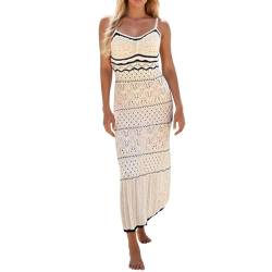 PAIDAXING Kleider Damen Sommer Ärmellose Häkeln Strandkleid Schlank Lange Strickkleid Boho Strand Häkeln Bikini Cover Ups Kleid V-Ausschnitt Trägerkleid Badeanzug Bademode für Frauen von PAIDAXING