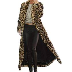 PAIDAXING Pelzmantel Damen Lange Leopard Muster Kunstpelz Mantel Fellmantel Nerzmantel Parka Jacke Wintermantel Trenchcoat Flaumig Warme Cardigan Flauschjacke Fellmantel Winter Jacke von PAIDAXING