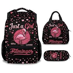 PAKKITOP Flamingo Rucksack für Mädchen, 40,6 cm, niedlicher Schulrucksack für Mädchen und Frauen, große Kapazität, Schulbüchertasche für Schüler, Flamingo 3 Sets, Rucksack, einzigartig von PAKKITOP