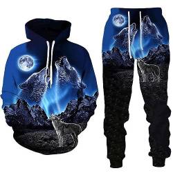 PALANK Herren Wolf Trainingsanzug Jogginganzug Pullover Kapuzen + Hose Herren 3D Wolf Print Sweatpants Und Hoodie Set (wolf4,M) von PALANK