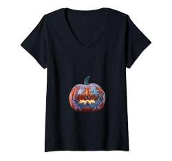 Damen Jack O Laterne Kürbis Halloween Kostüm Lustige Herbstblattkunst T-Shirt mit V-Ausschnitt von PALI SPA