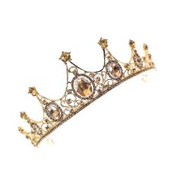 PAMINGONO 1stk Barocke Krone Elegante Haarkrone Diademe Und Kronen Für Strass-tiara Haarschmuck Für Die Hochzeit Vintage Kronen Für Frauen Vintage Prinzessin Tiara Tiaras Golden Legierung von PAMINGONO