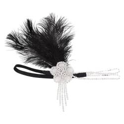 PAMINGONO Feder Stirnband Brüllender 20er-jahre-kopfschmuck Kopfschmuck Der Amerikanischen Ureinwohner Haarschmuck Für Frauen Party-stirnband Tolle -haaraccessoires Damen Hüte Black von PAMINGONO