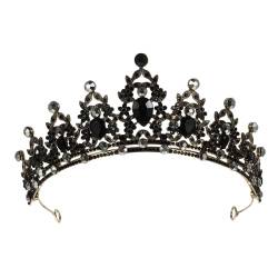 PAMINGONO Krone Für Die Braut Damen Stirnbänder Schwarze Krone Für Frauen Geburtstagsfeier Festzug Abschlussball Krone Tiara Für Mädchen Krone Brautkopfschmuck Modekronen Für Frauen Black von PAMINGONO