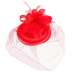 PAMINGONO Tea-Party-Hut Mini-Zylinder-Haarspangen Fascinator-Hüte für Frauen Hochzeit Stirnband Damen Hut Stirnbänder für Damen haarschmuck Kopfschmuck für die Braut Fascinator-Hut Nylon rot von PAMINGONO