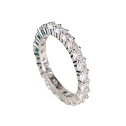 PAMTIER 3mm Damen Edelstahl Eternity Ring Rundschliff Cubic Zirkonia CZ Stapelbarer Ring Verlobungsring Hochzeitsband Silber Größe 50 (15.9) von PAMTIER