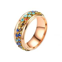 PAMTIER Drehbarer Damenring Edelstahl mit Mehrfarbigem Kubikzirkon Ring Schmuck Roségold Größe 60 (19.1) von PAMTIER