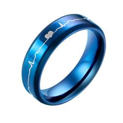 PAMTIER Frauen Edelstahl Ringe Heartbeat Breite Ehering Hand in Hand Versprechen Cooler einfacher Ring Blu 54 (17.2) von PAMTIER