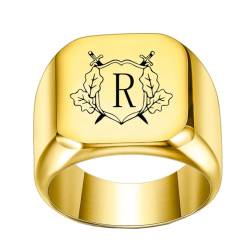 PAMTIER Frauen Initiale Ring Edelstahl Graviert Initiale Monogramm Signet Ringe Alphabet Buchstabe A bis Z Ring Gold R,Größe 72 (22.9) von PAMTIER