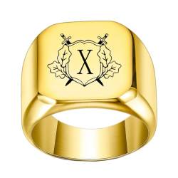 PAMTIER Frauen Initiale Ring Edelstahl Graviert Initiale Monogramm Signet Ringe Alphabet Buchstabe A bis Z Ring Gold X,Größe 50 (15.9) von PAMTIER