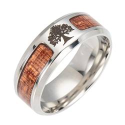 PAMTIER Herren 8MM Baum des Lebens Intarsien Holz Edelstahl Bandring Größe 65 (20.7) von PAMTIER