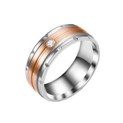 PAMTIER Herren 8mm Edelstahl Ring Gerillt Kubischer Zirkon Steine Stufenrand Verlobungsringe Roségold Größe 65 (20.7) von PAMTIER