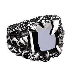 PAMTIER Herren Edelstein Ring Edelstahl Vintage Drachenklaue mit Quadratischem Edelstein Ring Schmuck Schwarz Größe 75 (23.9) von PAMTIER