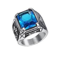 PAMTIER Herren Quadratischer Edelsteinring Edelstahl Mode Blume Ring Bandschmuck Versilbert Blau Größe 75 (23.9) von PAMTIER