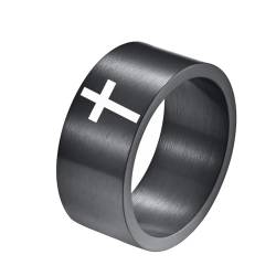 PAMTIER Männer 10mm Edelstahl Kreuz Ring Christliches Kreuz Klassisches Schlichtes Ehering Statement Jahrestag Ring Schwarz Größe 54 (17.2) von PAMTIER