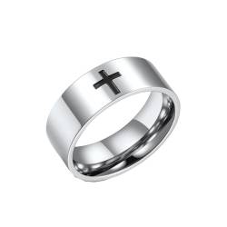 PAMTIER Männer Edelstahl Ring Klassisch Einfach Schlicht Christliches Kreuz Religiöser Ehering Ring 8mm Silber Größe 52 (16.6) von PAMTIER