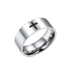 PAMTIER Männer Edelstahl Ring Klassisch Einfach Schlicht Christliches Kreuz Religiöser Ehering Ring 8mm Silber Größe 62 (19.7) von PAMTIER