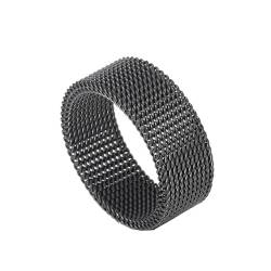 PAMTIER Männer Frauen Edelstahl Mesh Ring 8mm Wide Wedding Ring Flexible Comfort Fit Schwarz Größe 47 (15.0) von PAMTIER