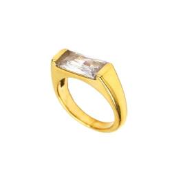 PAMTIER Minimalistisch Damen Cubic Zirkonia Stein Ring Edelstahl Stapelbar Aussage Hochzeit Band Gold Weiß Größe 52 (16.6) von PAMTIER