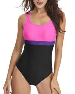 PANAX Professioneller Damen Schwimmanzug - Sportlicher Badeanzug mit herausnehmbaren und vorgeformten Softcups Rosa&Schwarz, Größe S von PANAX