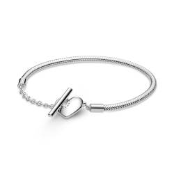 PANDORA Moments Herz T-Verschluss Schlangen-Gliederarmband aus Sterling Silber - Größe 17-599285C00 von PANDORA