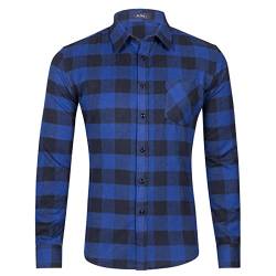 PANGF Flanellhemd Herren Slim fit Hemd Kariertes Freizeithemd Normale Passform Frühling Winter Langarm Baumwolle Flanell Casual Retro Hemden Karohemd Holzfällerhemd S-XXL (02-Blau, XL) von PANGF