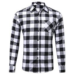 PANGF Flanellhemd Herren Slim fit Hemd Kariertes Freizeithemd Normale Passform Frühling Winter Langarm Baumwolle Flanell Casual Retro Hemden Karohemd Holzfällerhemd S-XXL (04-Weiß, M) von PANGF