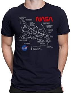 PAPAYANA - Space Shuttle NASA White - Herren Fun T-Shirt - Regular Fit - Blueprint Blaupause - Navy - Medium von PAPAYANA