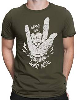 PAPAYANA - Stand for Heavy Metal - Herren Fun T-Shirt Bedruckt Music Band Punk Rock - Small - Oliv von PAPAYANA