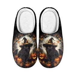 PAQGSREM Damen Indoor Winter Home Hausschuhe Herren Warme Hausschuhe Anti-Rutsch-Sandalen Leichte Frottee Hausschuhe, Black Cat Full Moon, 4 UK Men/ 5.5 UK Women Wide von PAQGSREM