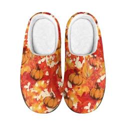 PAQGSREM Damen Indoor Winter Home Hausschuhe Herren Warme Hausschuhe Anti-Rutsch-Sandalen Leichte Frottee Hausschuhe, Herbst-Ahornblatt-Kürbis, 46 EU von PAQGSREM