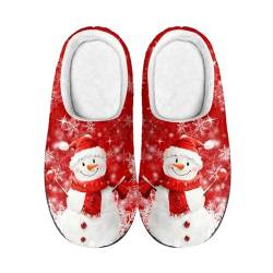 PAQGSREM Damen Indoor Winter Home Hausschuhe Herren Warme Hausschuhe Anti-Rutsch-Sandalen Leichte Frottee Hausschuhe, Weihnachtsschneemann, Schneeflocke, 6 UK Men/ 8 UK Women Wide von PAQGSREM