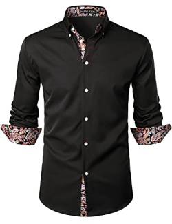 PARKLEES Herren Hipster Paisley Patchwork Design Slim Fit Langarm Knopfleiste Hemden, Schwarz , L von PARKLEES