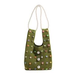PASHFSA Moderne Handtasche mit Perlen und einer Schultertasche, leicht und praktisch, gestrickte Handtasche, grün von PASHFSA