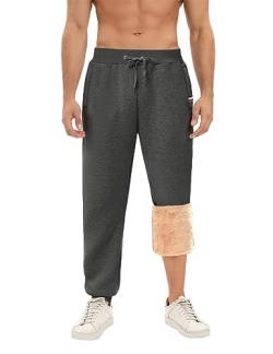 PASUDA Jogginghose Herren Baumwolle Fleece Gefüttert Trainingshose Warme Sherpa Freizeithosen Herren Lang Sporthose Winter Thermo Sweatpant mit Kordelzug, Zipper Taschen (Dunkelgrau, M) von PASUDA